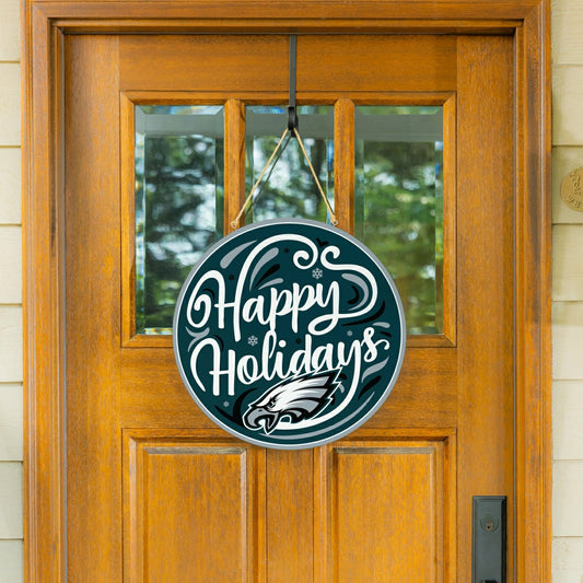 Team Sports America Everyday - Philadelphia Eagles Holiday Round Door Décor with Hanging Rope, 18x18