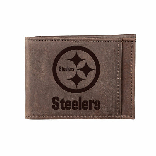 Team Sports America Essential - Front Pocket Wallet w/ RFID Blocking, Pittsburgh Steelers, Brown