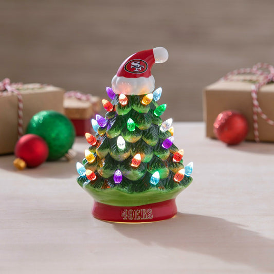 Team Sports America Recommended - 8" LED Ceramic Christmas Tree, San Francisco 49ers