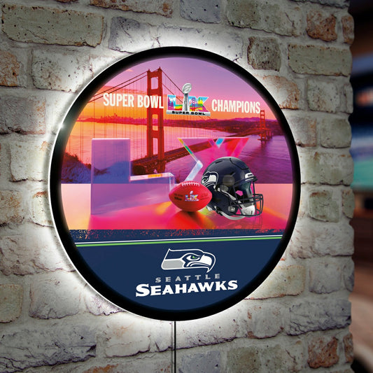 Team Sports America Signature - Seattle Seahawks, Super Bowl 60, LED Wall Decor, Football Round, 23"