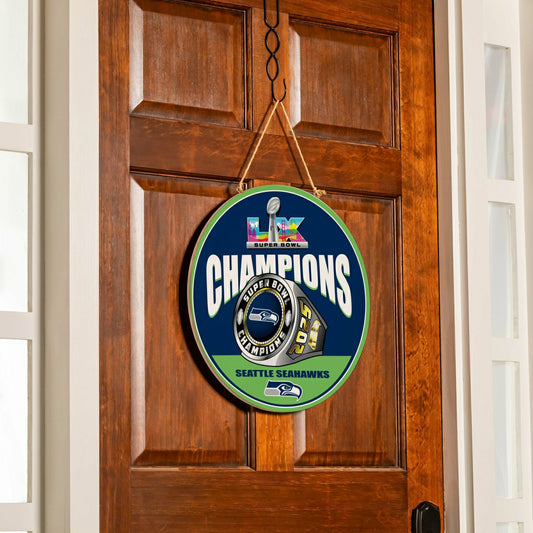 Team Sports America Essential - Seattle Seahawks, Super Bowl 60, Ring, Round Door Decor with Hanging R
