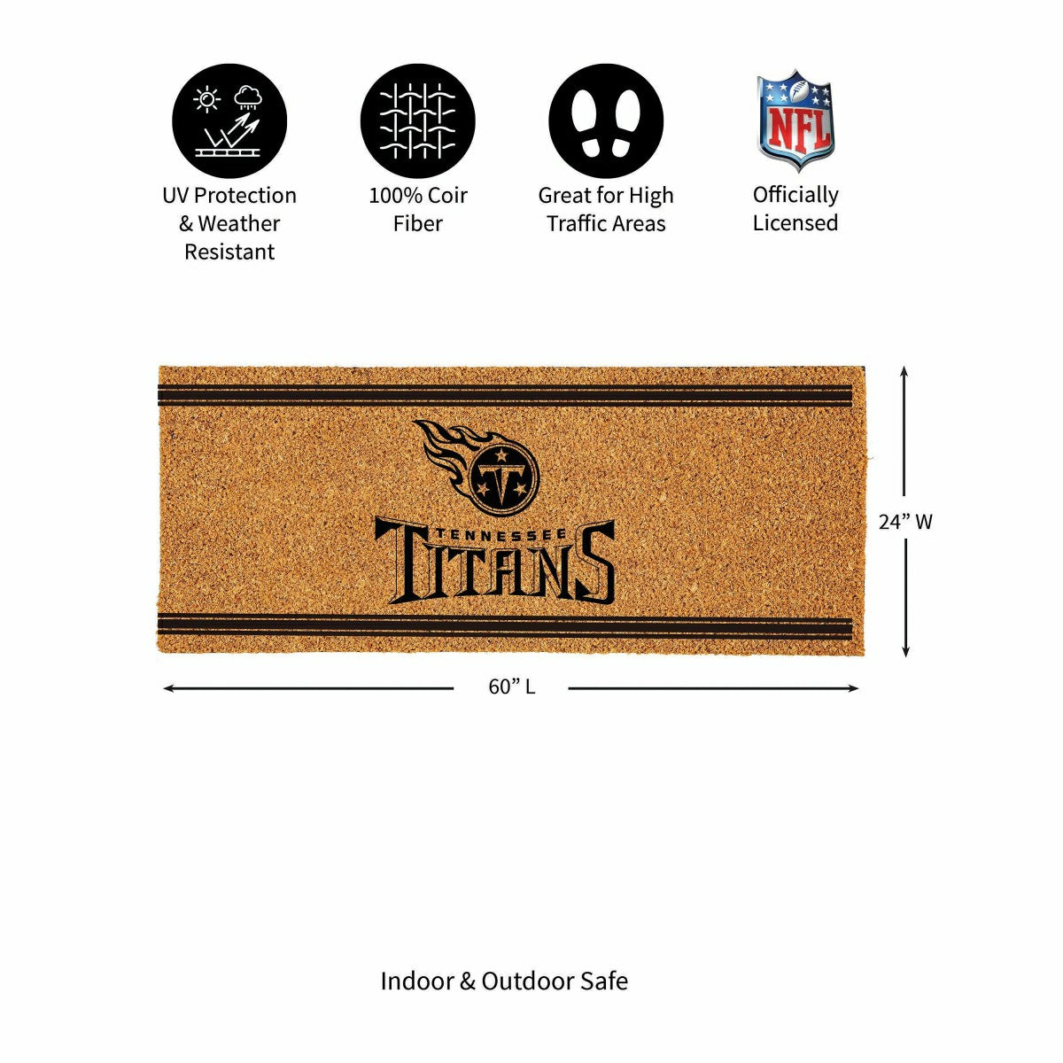 Team Sports America Exclusive - Tennessee Titans Extra Large One Color Coir Mat, 60"x24"
