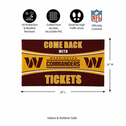 Team Sports America Essential - 28" x 16" PVC Trapper Mat, Come Back with Tickets, Washington Commande