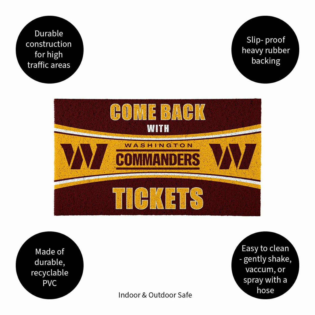 Team Sports America Essential - 28" x 16" PVC Trapper Mat, Come Back with Tickets, Washington Commande