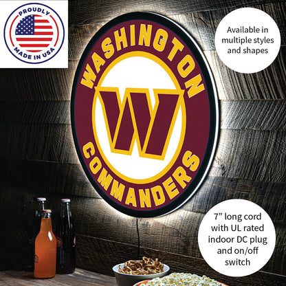 Team Sports America Value - LED Wall Decor, Round, Washington Commanders