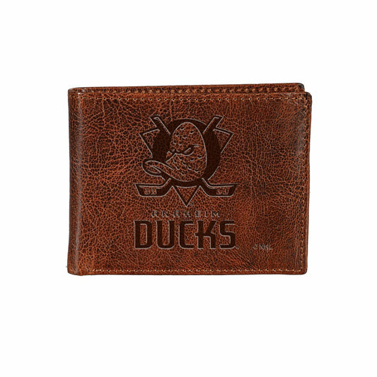 Team Sports America Recommended - Anaheim Ducks, Embossed 100% Genuine Tumbled Leather Passcase Bi-Fold