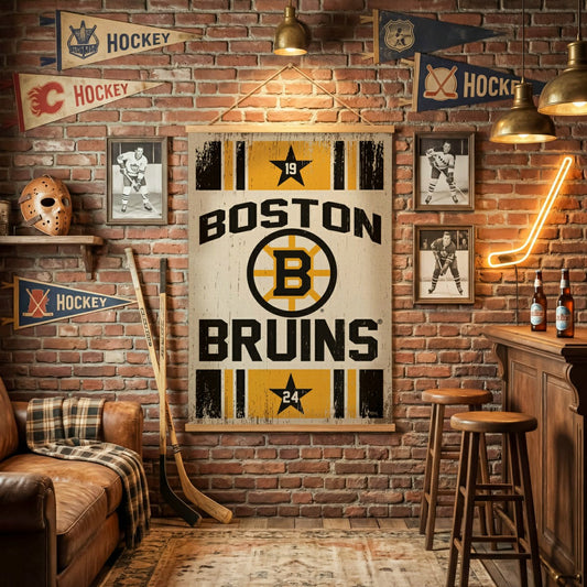 Team Sports America Essential - Boston Bruins, Canvas Wall Tapestry, Large, 54x36