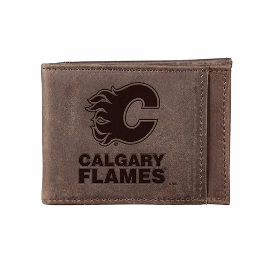Team Sports America Signature - Front Pocket Wallet w/ RFID Blocking, Calgary Flames, Brown