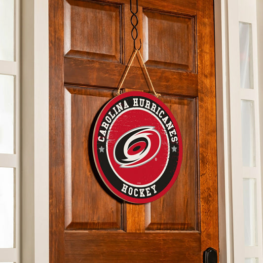 Team Sports America Classic - Carolina Hurricanes Round Door Décor with Hanging Rope, 18x18