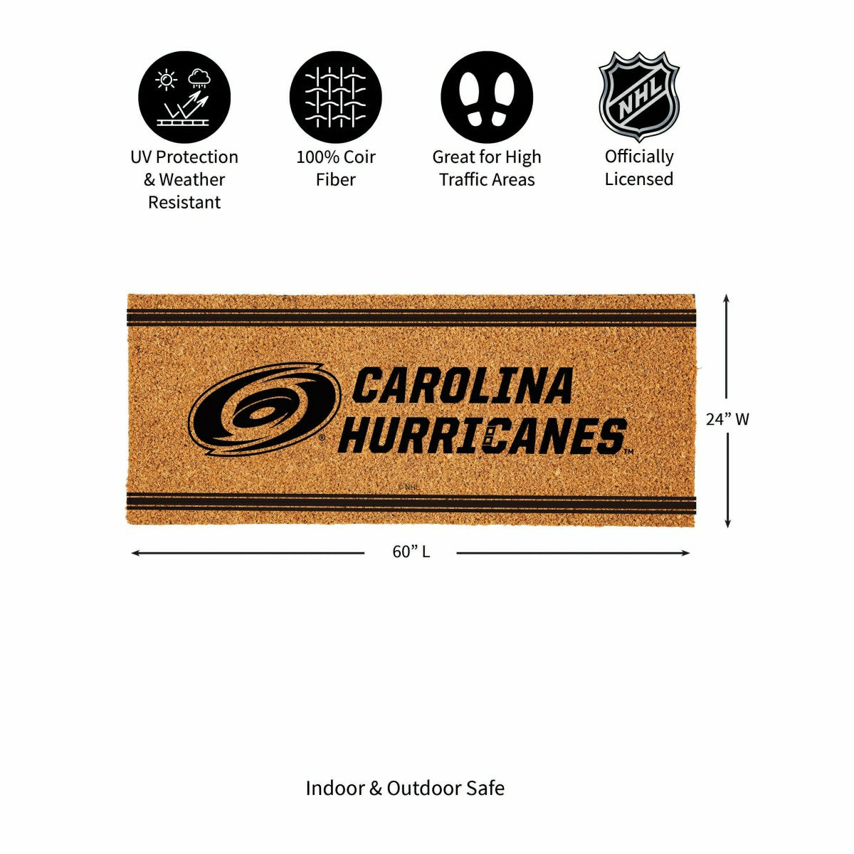 Team Sports America Value - Carolina Hurricanes Extra Large One Color Coir Mat, 60"x24"
