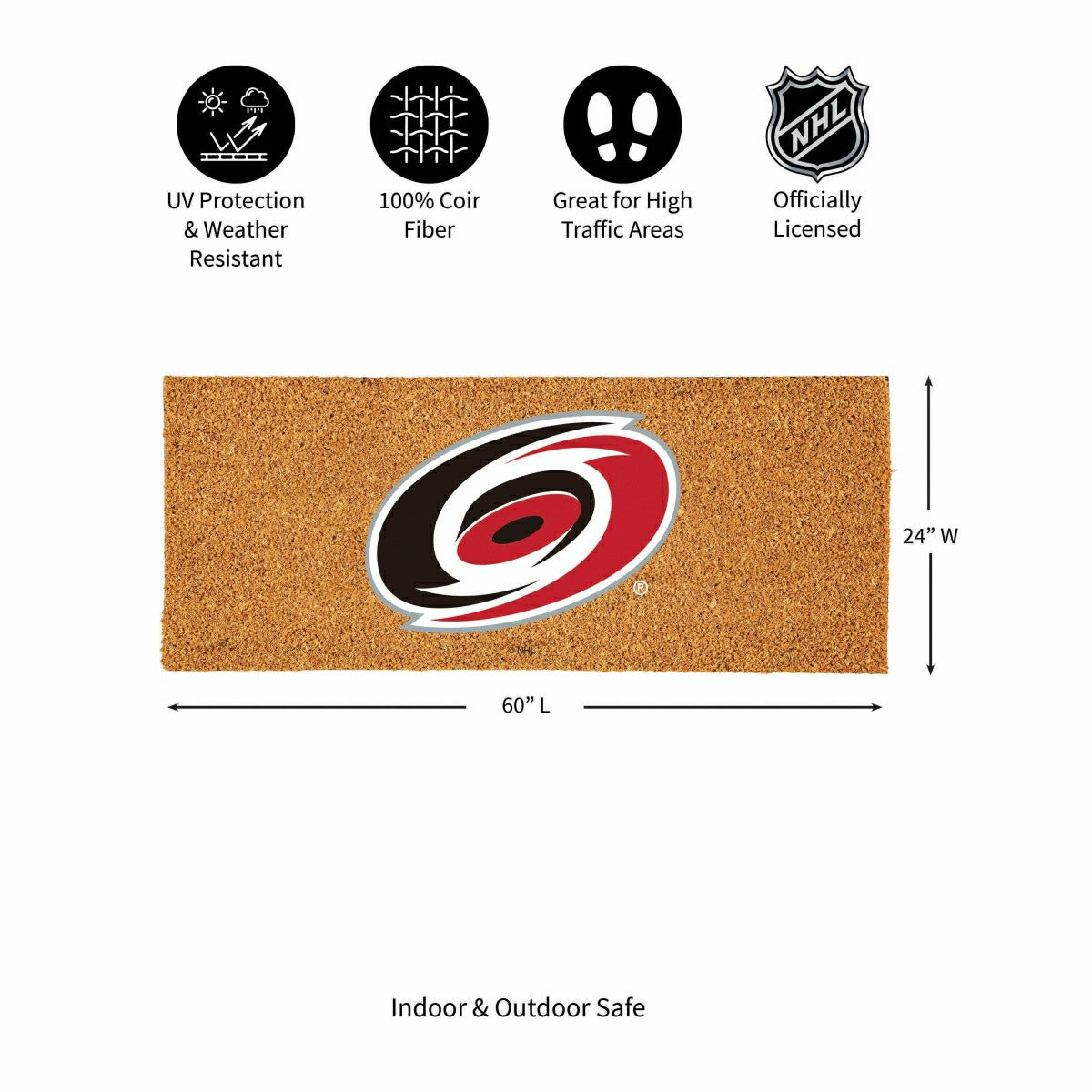 Team Sports America Trending - Carolina Hurricanes Extra Large Full Color Coir Mat, 60"x24"