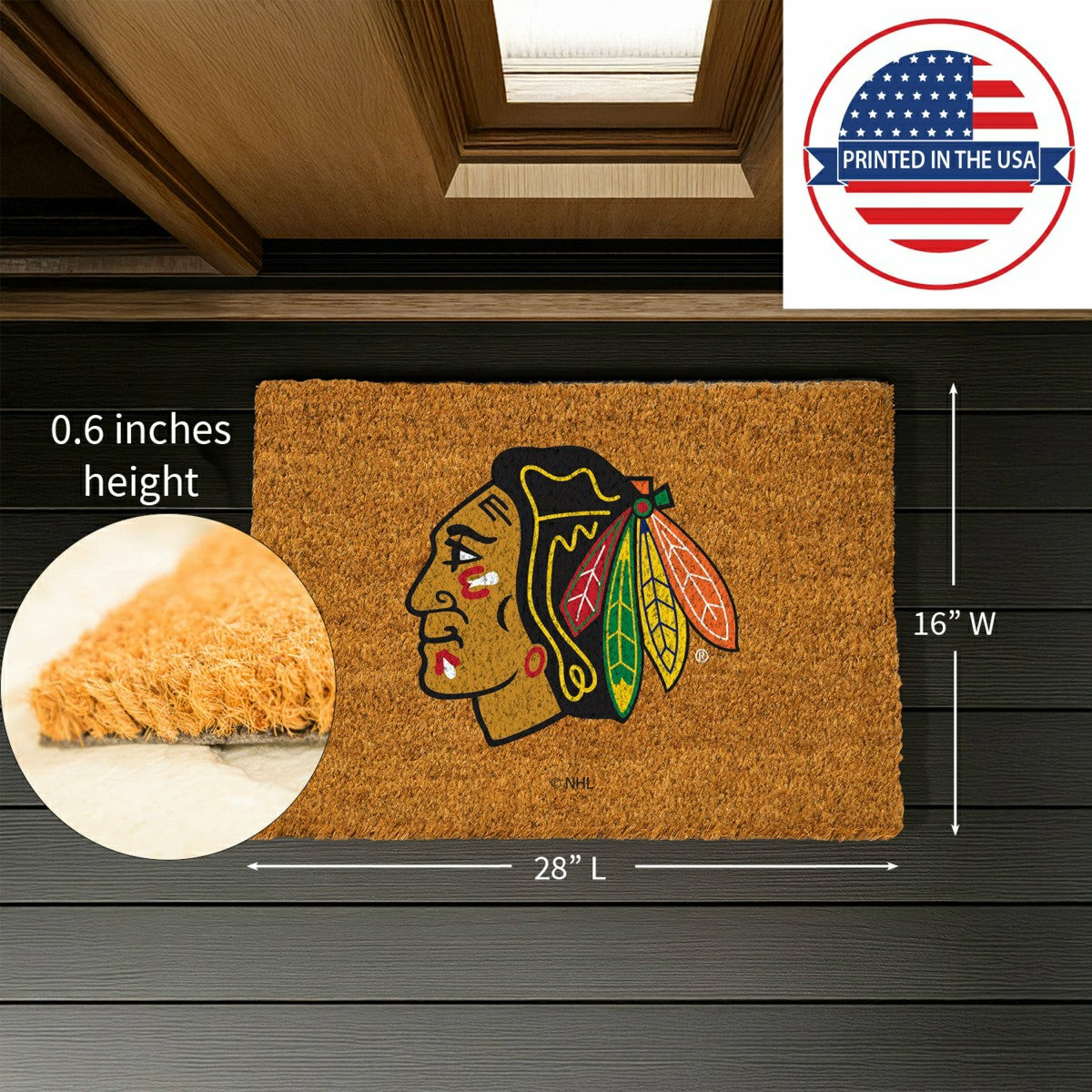 Team Sports America Recommended - Coir Mat, 16"x28", Chicago Blackhawks