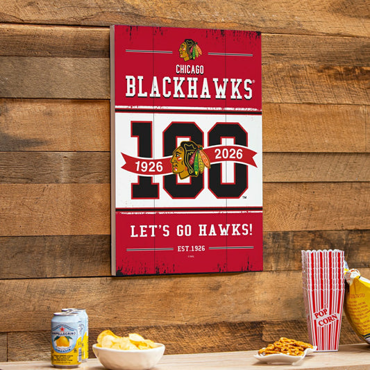Team Sports America Classic - Chicago Blackhawks,100 Anniversary Wood Wall Sign, 16x24