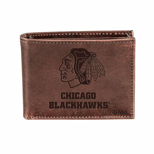 Team Sports America Value - Chicago Blackhawks, Bi-Fold Wallet, Brown, CH, 100% Genuine Leather