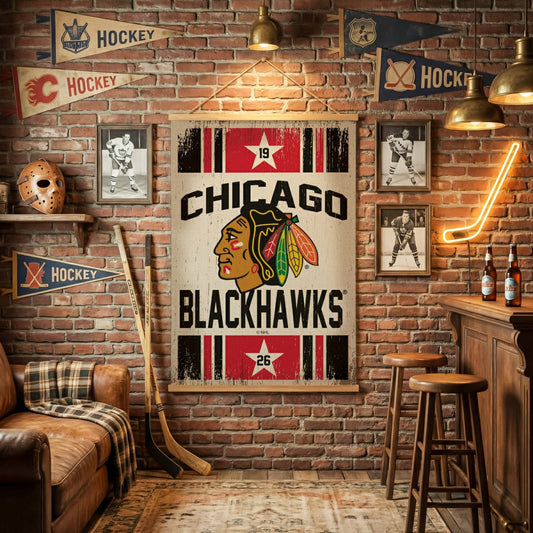 Team Sports America Signature - Chicago Blackhawks, Canvas Wall Tapestry, Large, 54x36