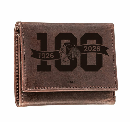 Team Sports America Classic - Chicago Blackhawks, 100 Anniversary Wallet, Tri-fold, Brown