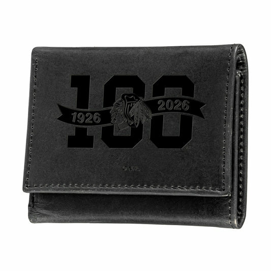 Team Sports America Essential - Chicago Blackhawks, 100 Anniversary Wallet, Tri-fold, Black