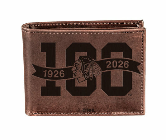 Team Sports America Trending - Chicago Blackhawks, 100 Anniversary Wallet, Bi-fold, Brown