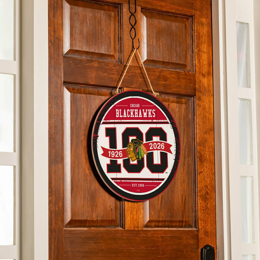 Team Sports America Recommended - Chicago Blackhawks,100 Anniversary Round Door Decor with Hanging Rope,