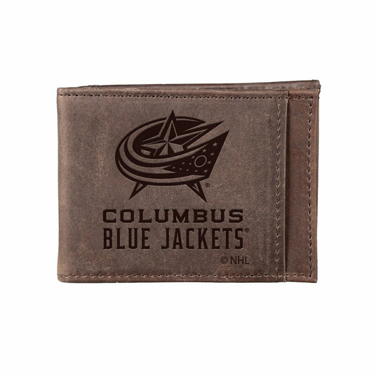 Team Sports America Best Seller - Front Pocket Wallet w/ RFID Blocking, Columbus Blue Jackets, Brown