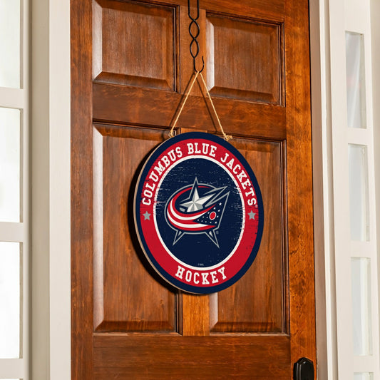 Team Sports America Best Seller - Columbus Blue Jackets Round Door Décor with Hanging Rope, 18x18