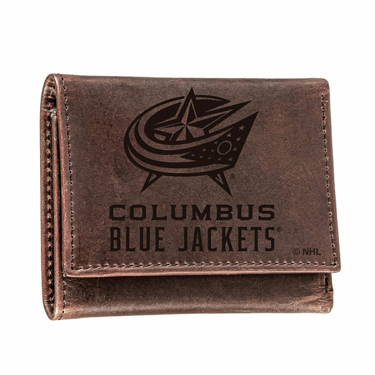 Team Sports America Best Seller - Columbus Blue Jackets, Tri-Fold Wallet, Brown, CH, 100% Genuine Leathe