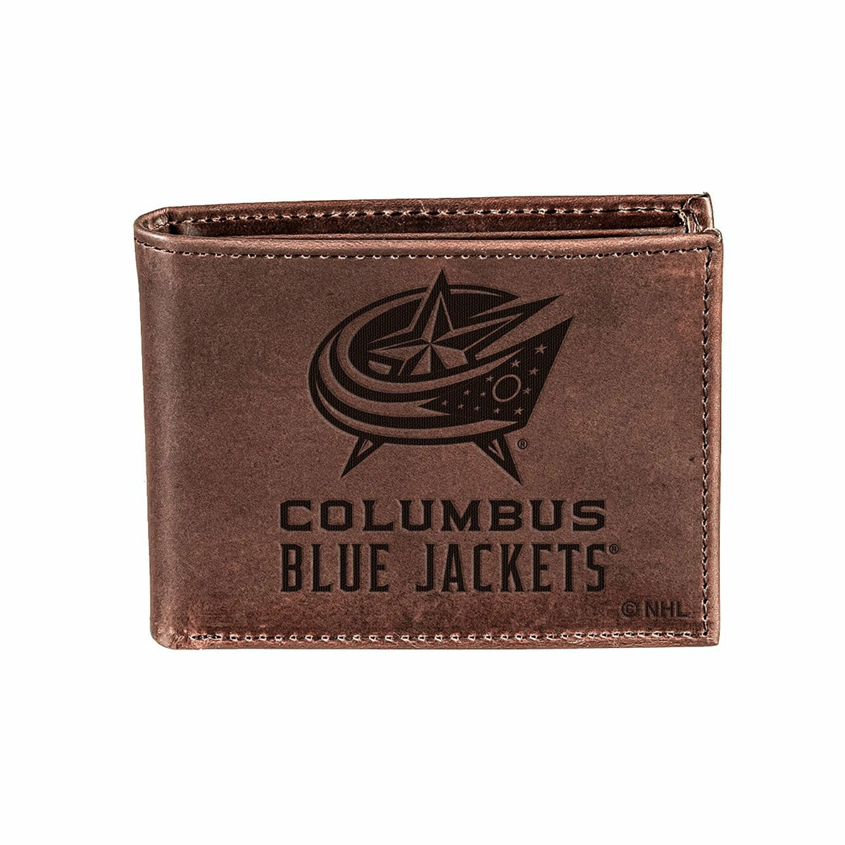 Team Sports America Signature - Columbus Blue Jackets, Bi-Fold Wallet, Brown, CH, 100% Genuine Leather