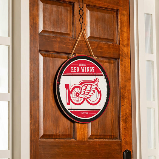 Team Sports America Trending - Detroit Red Wings,100 Anniversary Round Door Decor with Hanging Rope,