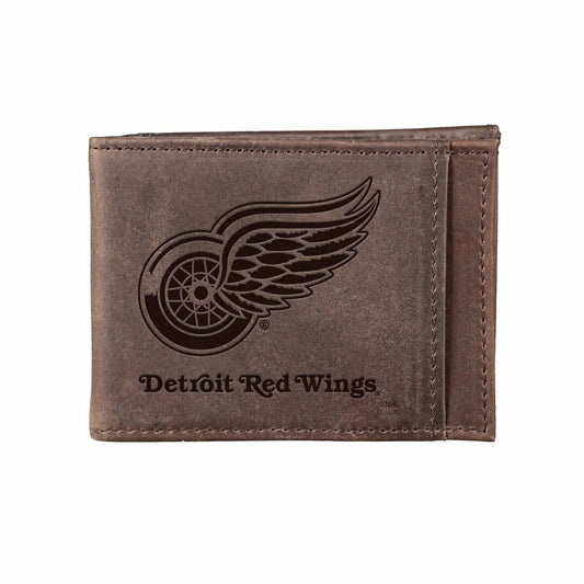 Team Sports America Classic - Front Pocket Wallet w/ RFID Blocking, Detroit Red Wings, Brown