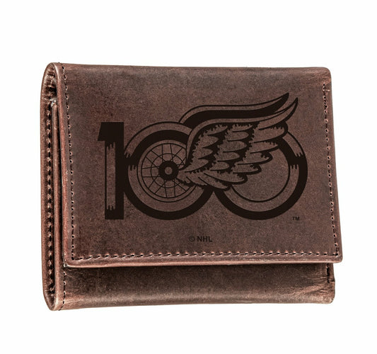 Team Sports America Classic - Detroit Red Wings, 100 Anniversary Wallet, Tri-fold, Brown