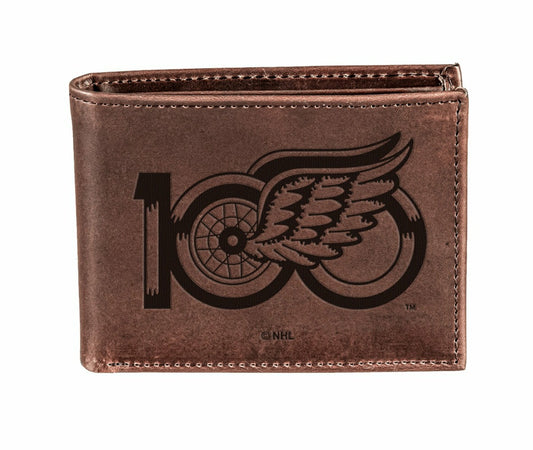 Team Sports America Trending - Detroit Red Wings, 100 Anniversary Wallet, Bi-fold, Brown