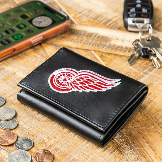 Team Sports America Value - Detroit Red Wings Black Tri-Fold Embroidered Wallet w/ RFID Blocking