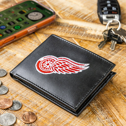 Team Sports America Trending - Detroit Red Wings Black Bi-Fold Embroidered Wallet w/ RFID Blocking