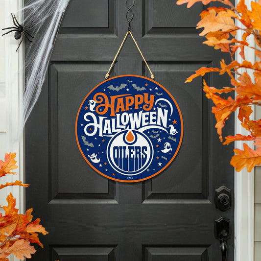 Team Sports America Trending - Edmonton Oilers Halloween Round Door Décor with Hanging Rope, 18x18