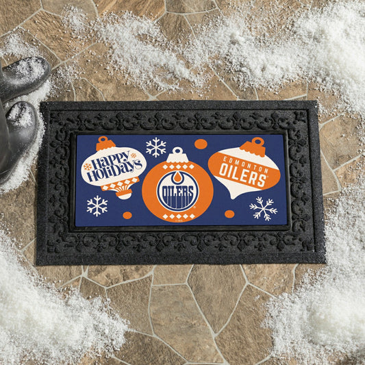 Team Sports America Best Seller - Edmonton Oilers Holiday Flocked Coir Sassafras Switch Mat, 22"x10"