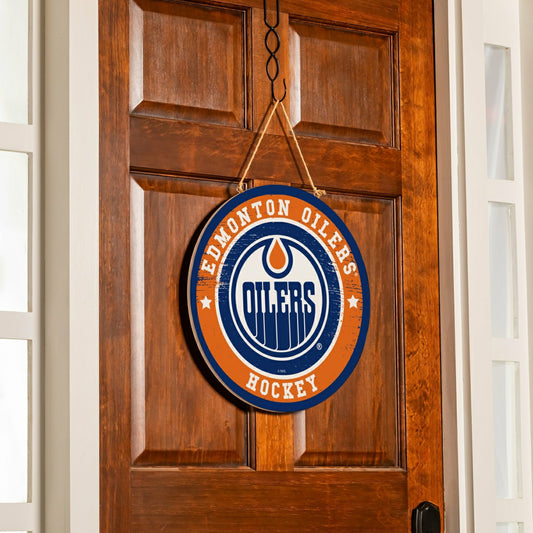 Team Sports America Everyday - Edmonton Oilers Round Door Décor with Hanging Rope, 18x18