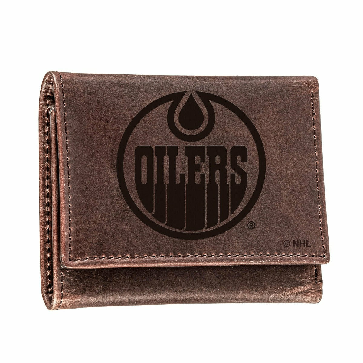 Team Sports America Everyday - Edmonton Oilers, Tri-Fold Wallet, Brown, CH, 100% Genuine Leather