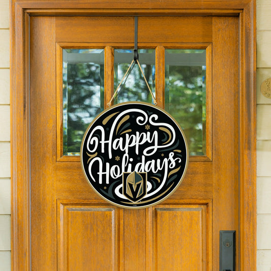 Team Sports America Classic - Vegas Golden Knights Holiday Round Door Décor with Hanging Rope, 18x18