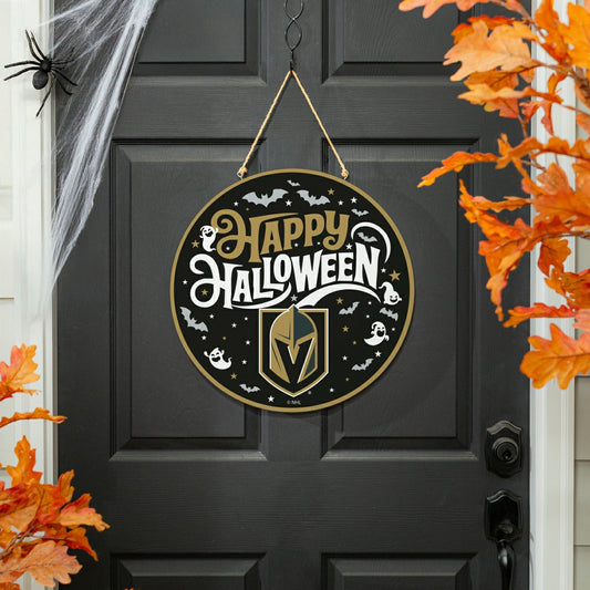 Team Sports America Essential - Vegas Golden Knights Halloween Round Door Décor with Hanging Rope, 18x