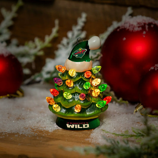 Team Sports America Everyday - 4" Mini LED Tabletop Christmas Tree, Set of 2, Minnesota Wild