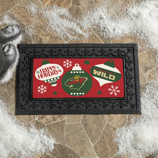 Team Sports America Classic - Minnesota Wild Holiday Flocked Coir Sassafras Switch Mat, 22"x10"