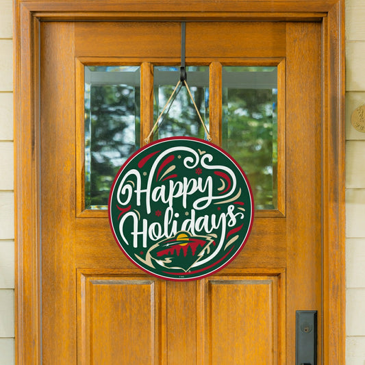 Team Sports America Signature - Minnesota Wild Holiday Round Door Décor with Hanging Rope, 18x18