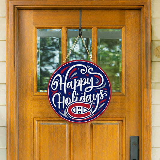 Team Sports America Recommended - Montreal Canadiens Holiday Round Door Décor with Hanging Rope, 18x18