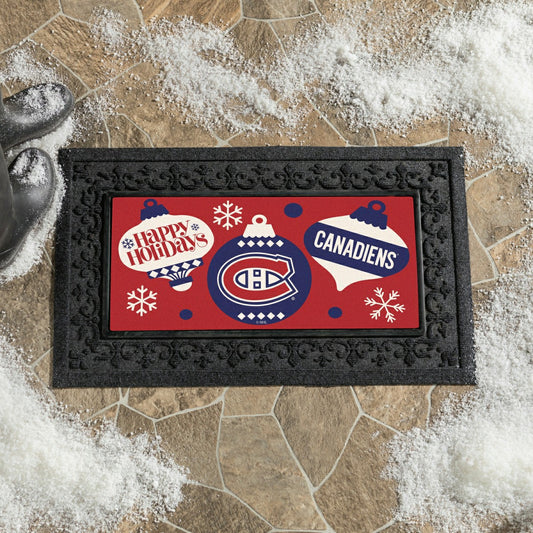 Team Sports America Signature - Montreal Canadiens Holiday Flocked Coir Sassafras Switch Mat, 22"x10"