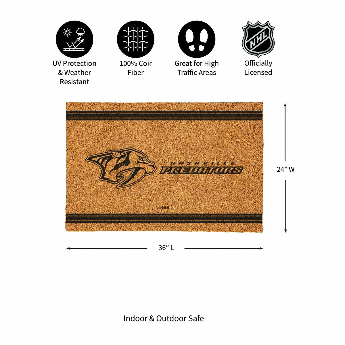 Team Sports America Everyday - Nashville Predators Large One Color Coir Mat, 36"x24"