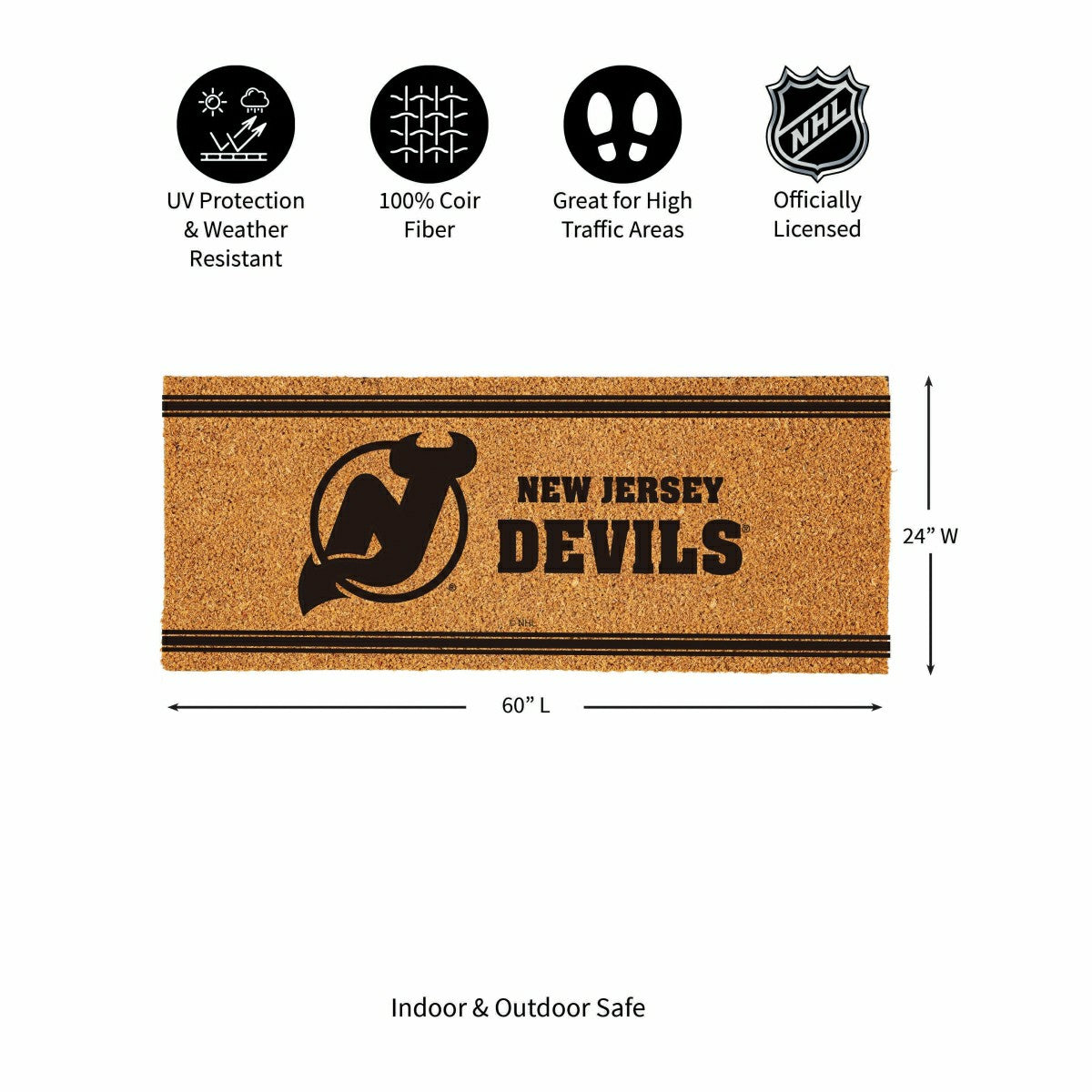 Team Sports America Essential - New Jersey Devils Extra Large One Color Coir Mat, 60"x24"