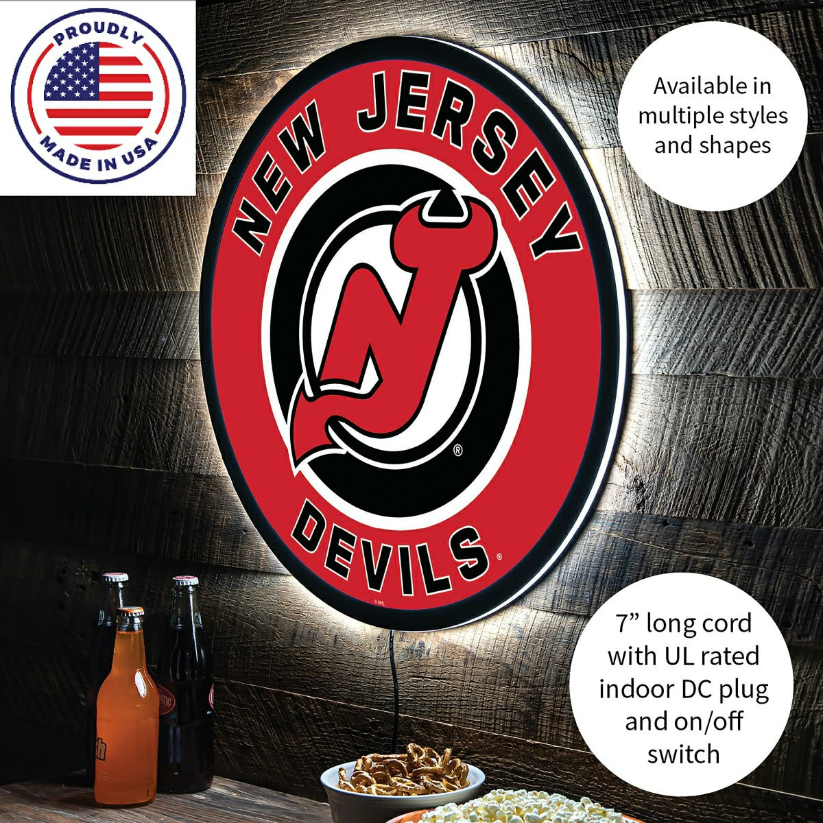 Team Sports America Recommended - LED Wall Decor, Round, New Jersey Devils