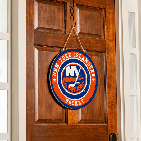 Team Sports America Trending - New York Islanders Round Door Décor with Hanging Rope, 18x18