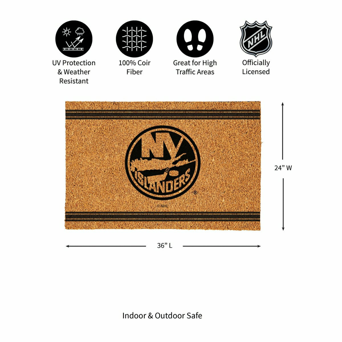 Team Sports America Essential - New York Islanders Large One Color Coir Mat, 36"x24"