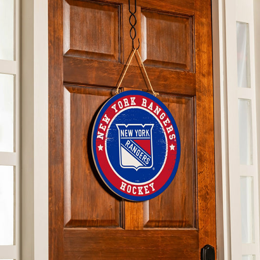 Team Sports America Best Seller - New York Rangers Round Door Décor with Hanging Rope, 18x18